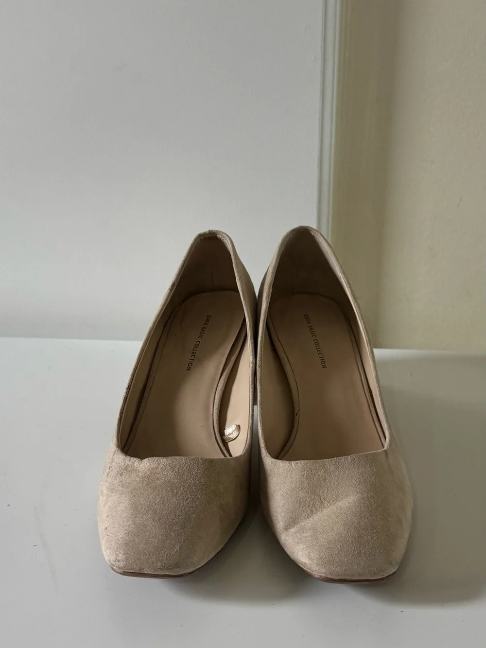 Zara Cream Suede Block Heel Pumps - Picture 2 of 4